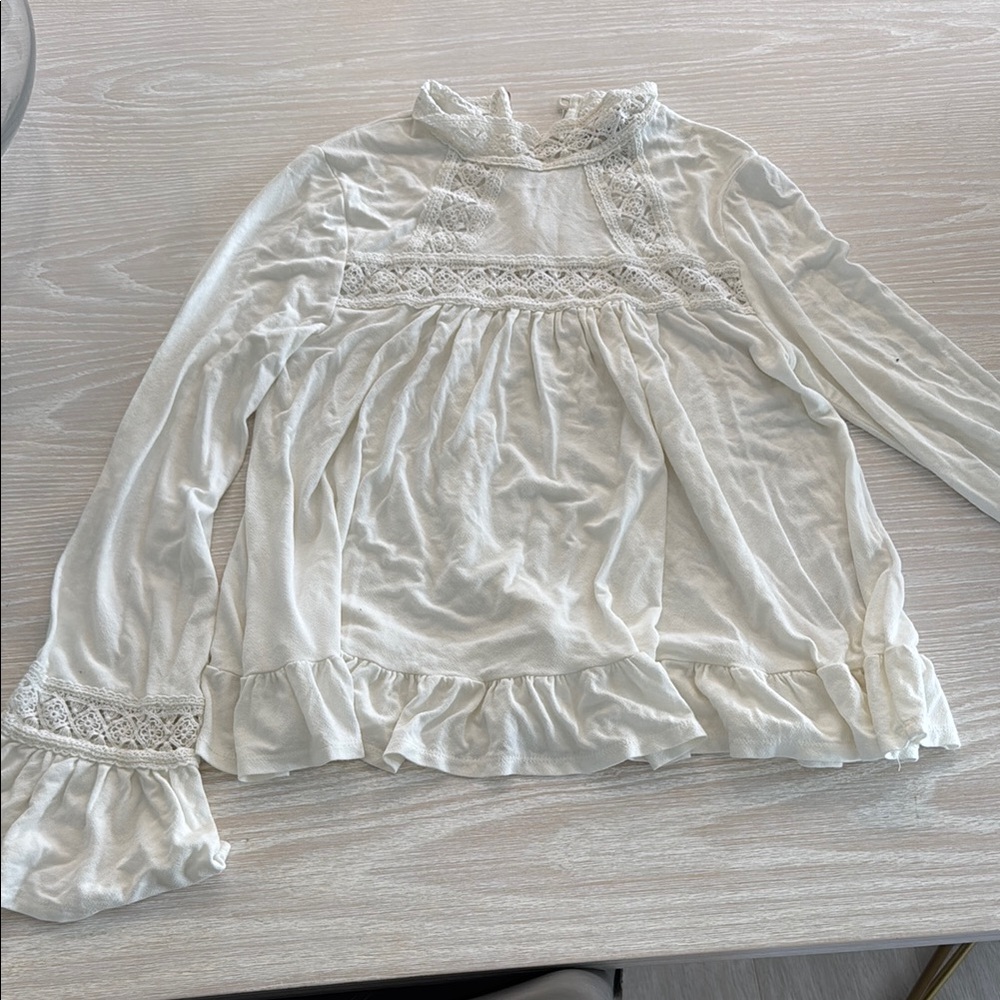 White Long Sleeve Ruffled Mandarin Collar Blouse